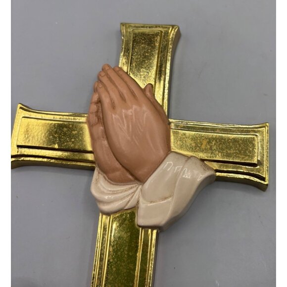 Vtg‎ Burwood Gold Wall Cross With Praying Hands Design Religious Decor - Picture 3 of 5